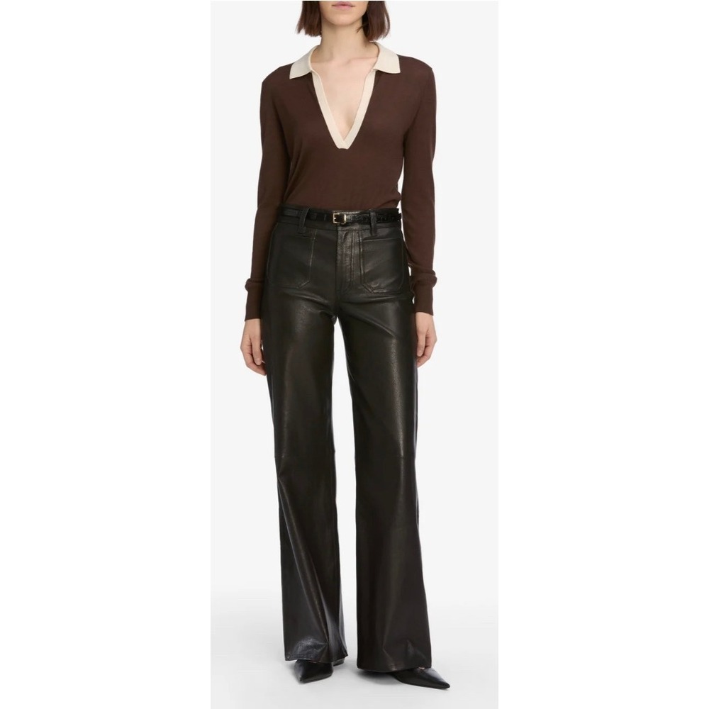 FRAME‎ Le Slim Palazzo Modernist Pocket Leather Wide Leg Pants Black Size 23
